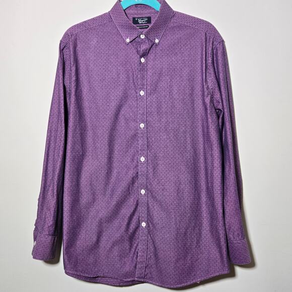 Penguin Heritage Purple Dot/Diamond Pattern Slim Fit Button-Up Shirt - 16/32-33 - Picture 1 of 5